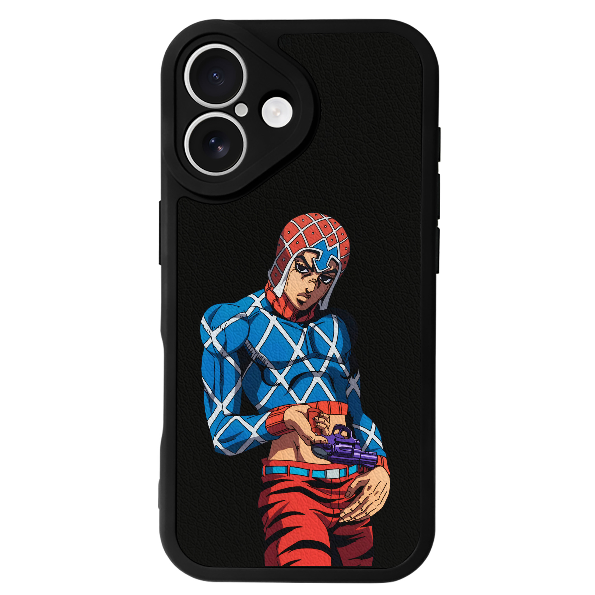 （画像用） ジョジョの奇妙な冒険 グイード?ミスタ JoJo's Bizarre Adventure Guido Mista 【iPhone 16シリーズ対応】シリコンスマホケース（レザー調） 材質：シリコン